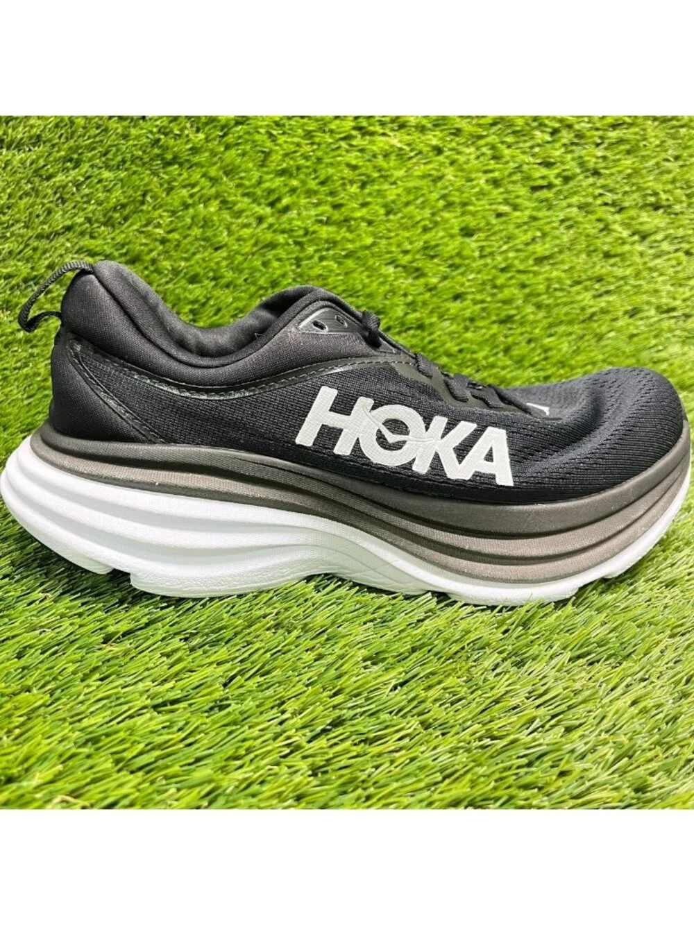 Hoka One One Bondi 8 Womens Size 7 Black White Athletic Running Shoes Sneakers